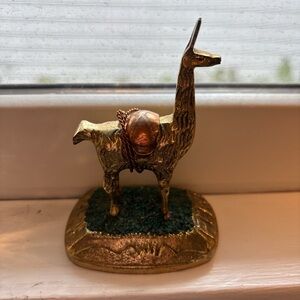 Brass and Green Copper Llama Figurine 5”